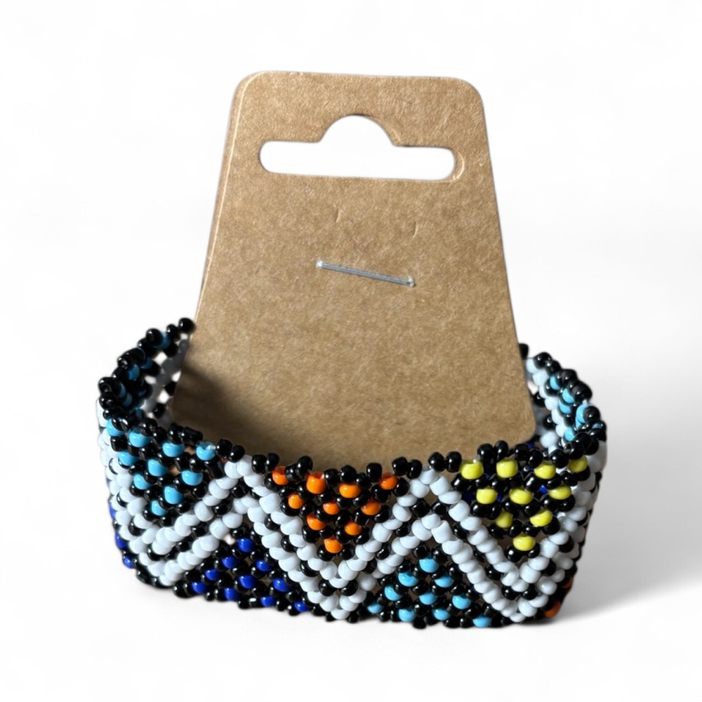 Women’s Bohemian Colorful Beaded Chevron Bracelet Orange, blues, and yellow